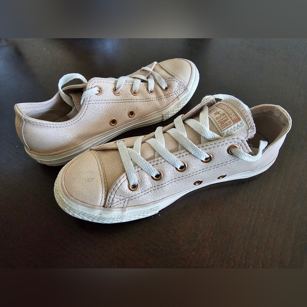 Rare pale pink leather converse with rose gold hardware